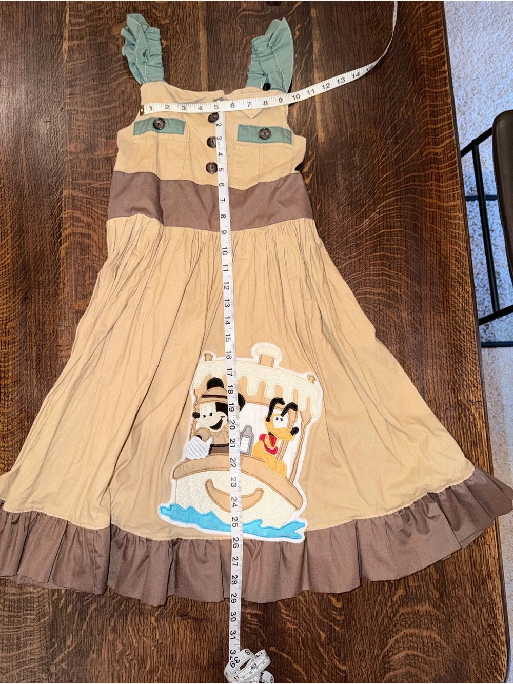 Beige Brown Sailboat Appliqué Sundress with Teal Accents